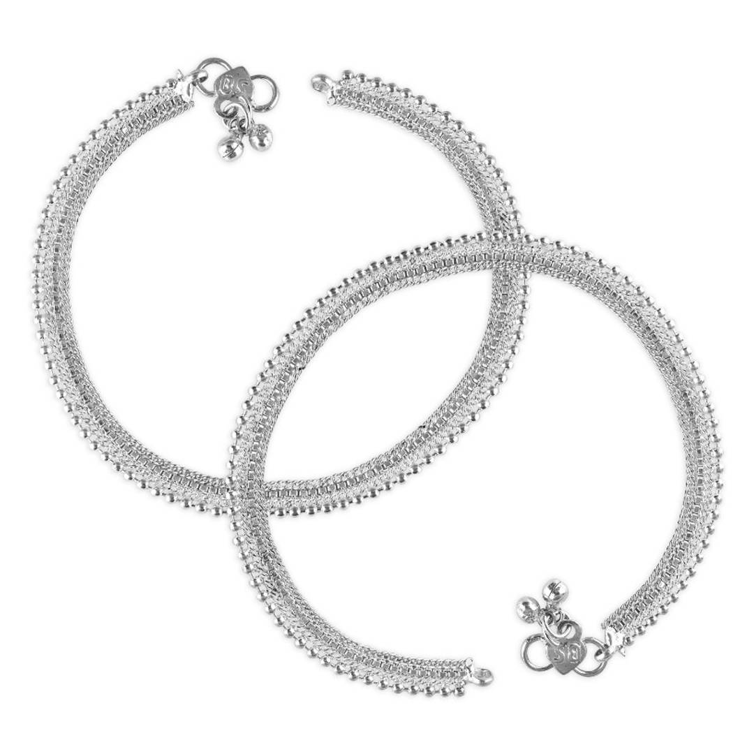 Vighnaharta Traditional White Metal Anklets Payal Pair for Women Girls